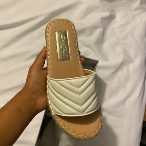 White Quilted Flat Sandals